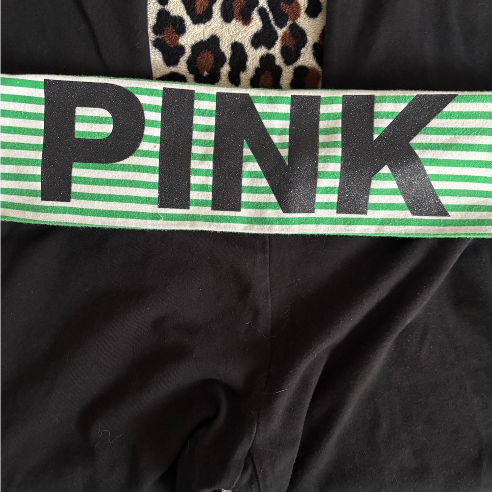 PINK Victoria's Secret Black Leggings with Green Stripes